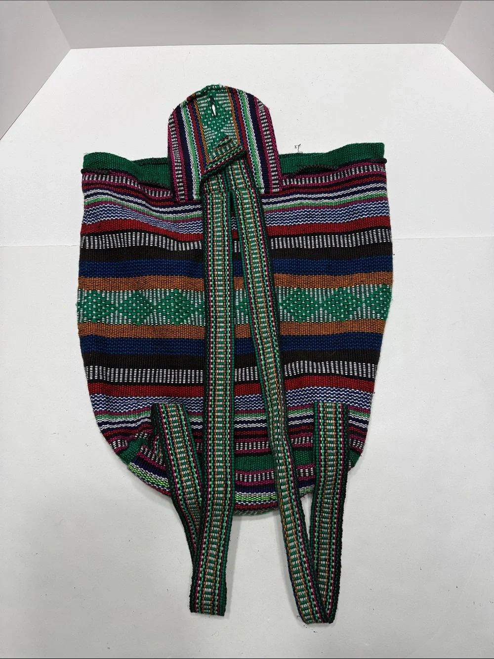 Pinzon Green Handwoven Striped Women’s Backpack with Multicolor Accents